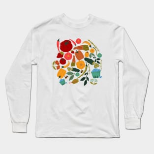 Abundant Harvest: A Farmer's Market Hero Pattern Brimming with Fresh Fruits and Vegetables Long Sleeve T-Shirt